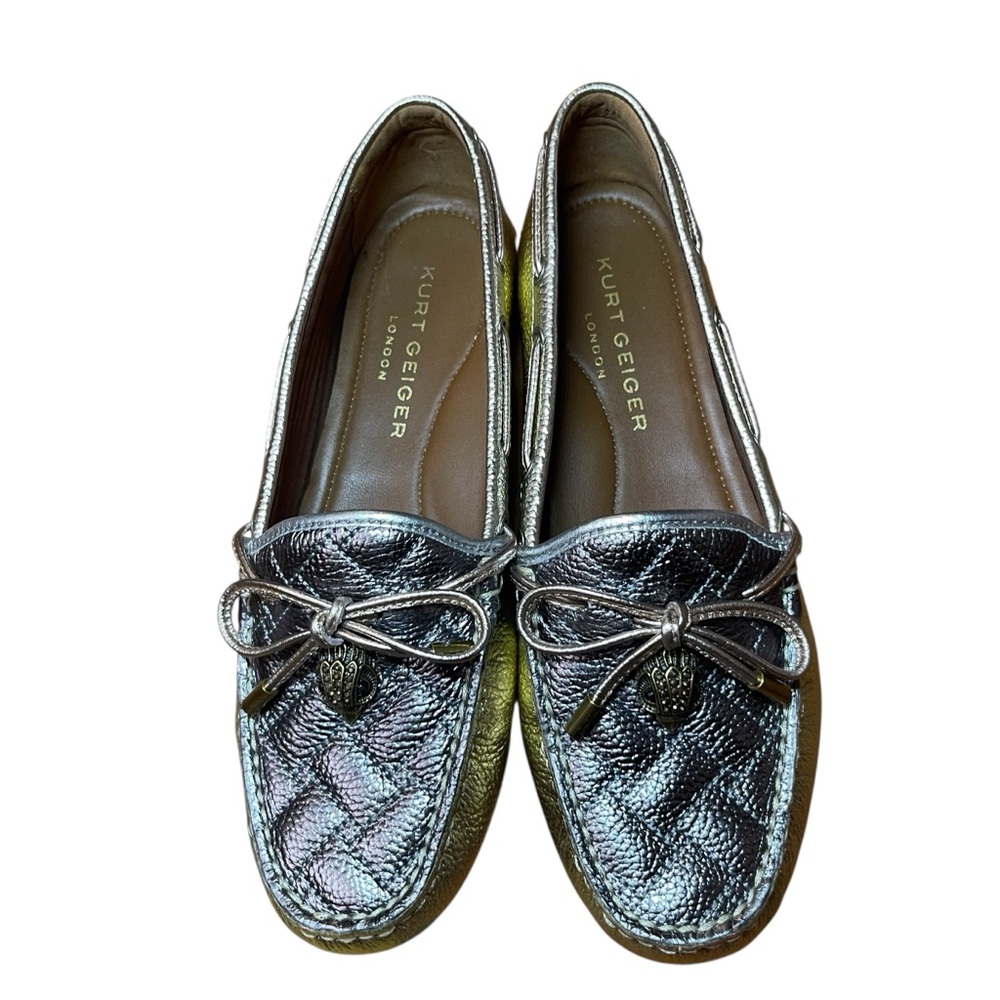 Kurt Geiger London Metallic Quilted Leather Loafers Crown Charm Bow Moccasins - Picture 7 of 16